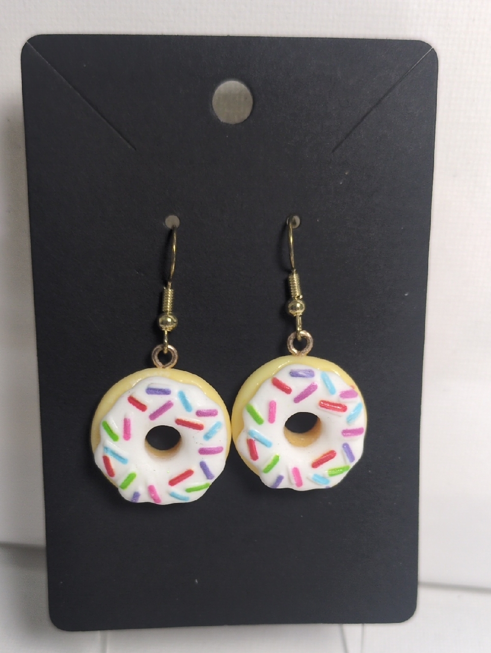 Donut Sprinkle Dangle Earrings - White Icing